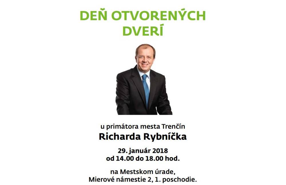Deň otvorených dverí u primátora mesta Trenčín sa koná už 29. januára od 14:00 do 18:00