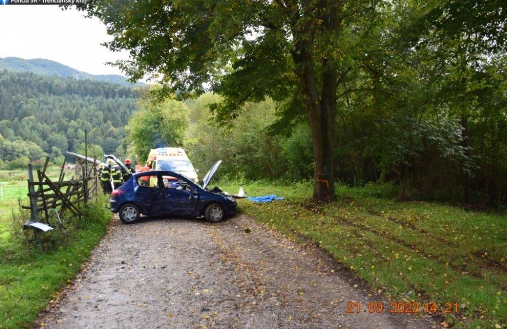 Foto: V Považskej Bystrici došlo k vážnej dopravnej nehode, 19-ročná vodička narazila do stromu