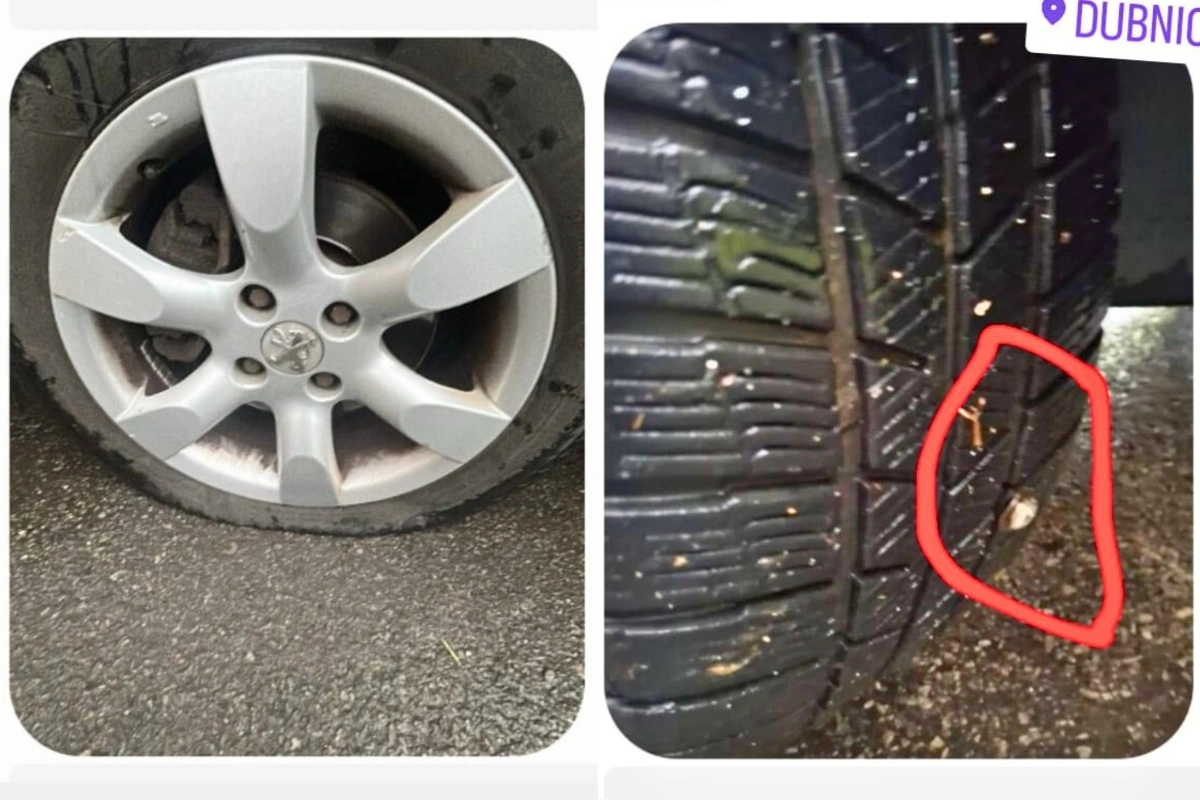FOTO: Obyvatelia Dubnice nad Váhom si po návšteve supermarketu nachádzajú klince a defekty v pneumatikách