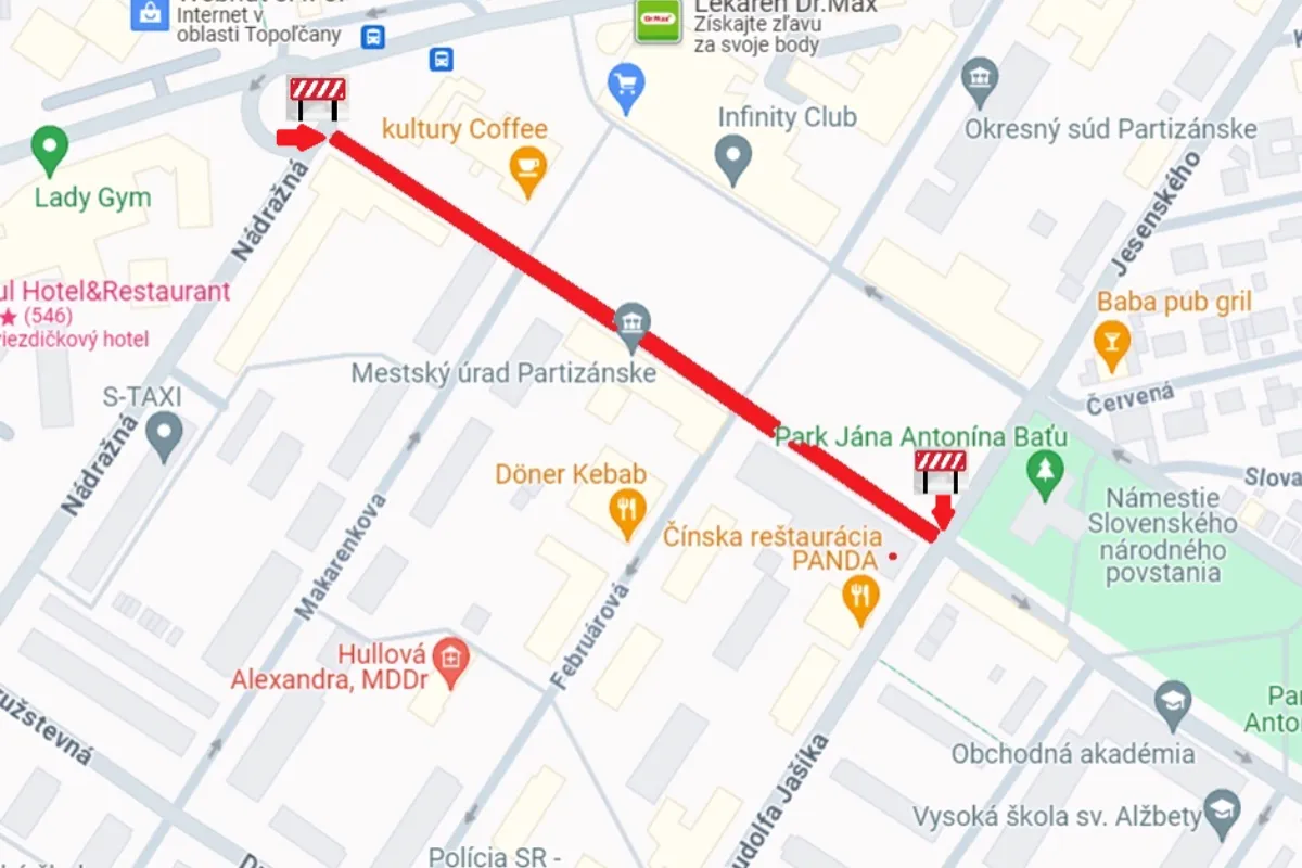 Pozor na uzávierky v Partizánskom: Obyvateľov čakajú viaceré dopravné obmedzenia