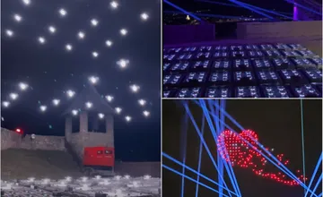 VIDEO: Takto štartovali stovky dronov na svetelnú šhow z Trenčianskeho hradu, museli sa popasovať so silným vetrom