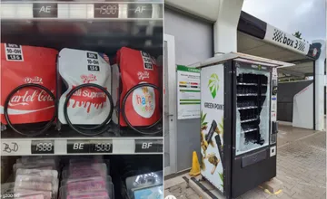 FOTO: Vlámanie do automatu s výrobkami na fajčenie bez tabaku v Novom Meste nad Váhom vyvolalo diskusiu o obsahu tovaru