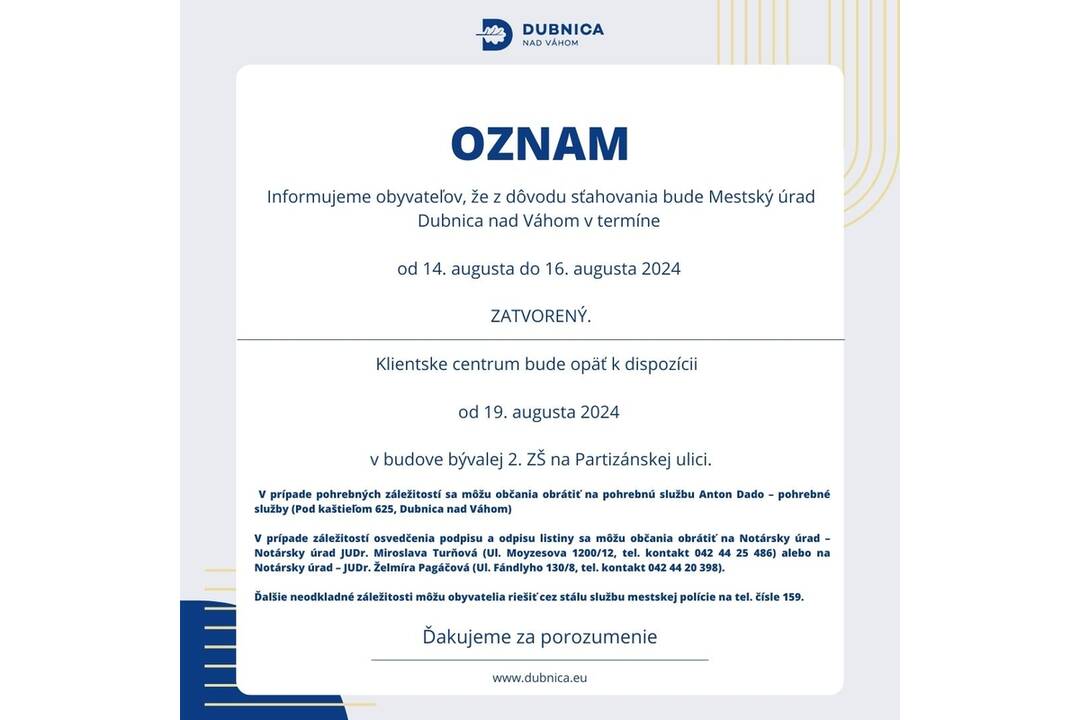 FOTO: Mestský úrad v Dubnici nad Váhom bude tri dni zatvorený, foto 1