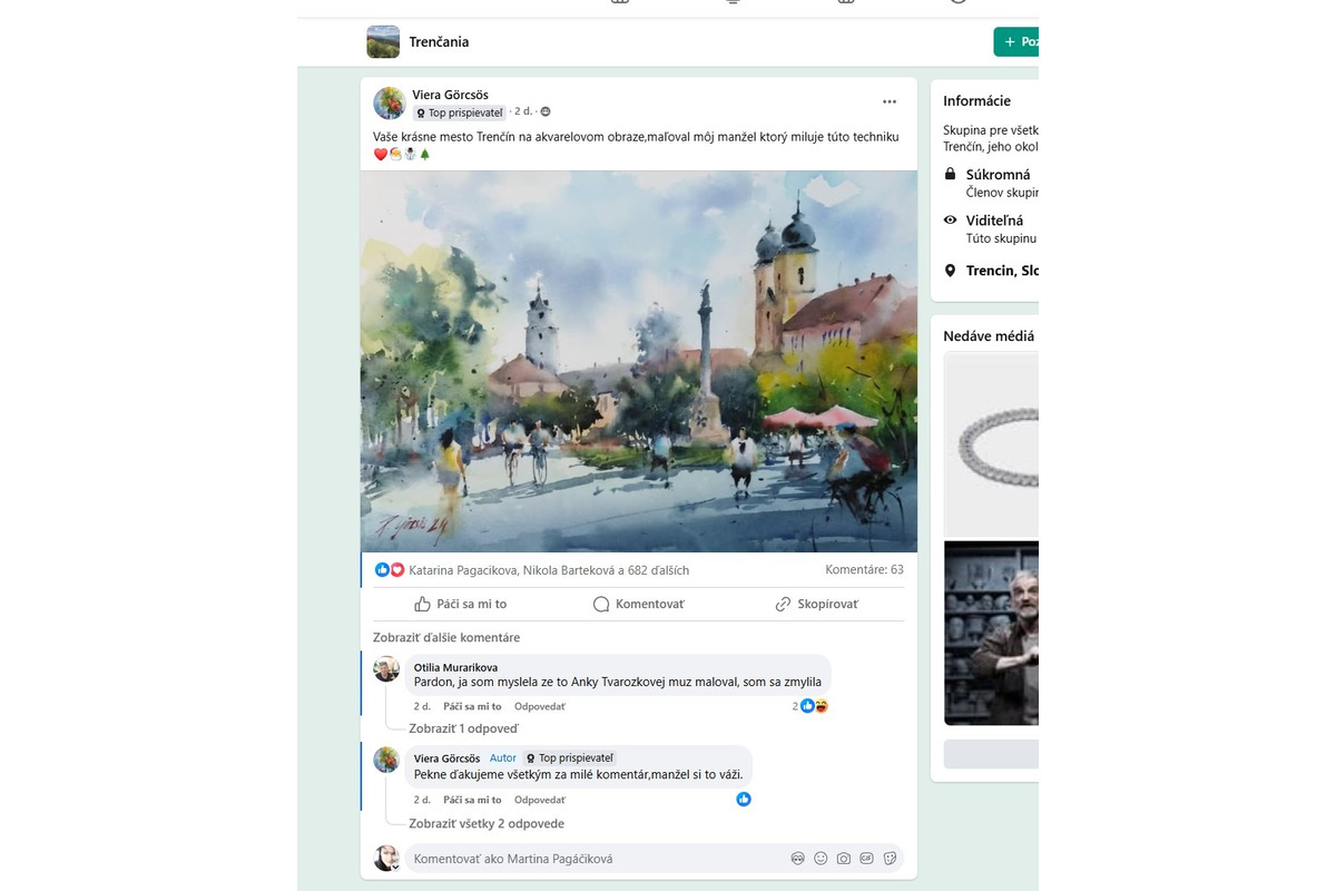 FOTO: Obraz zachytáva krásny akvarel Mierového námestia v Trenčíne, foto 3