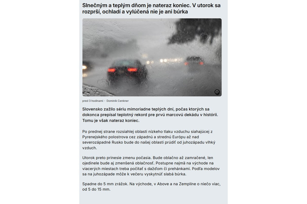 FOTO: V Trenčianskom kraji bude prevažne pršať a klesne aj teplota vzduchu, foto 1