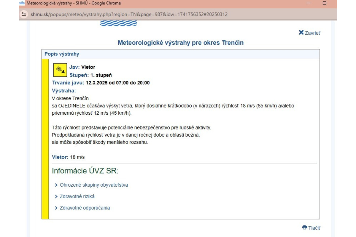 FOTO: Obyvatelia Trenčianskeho kraja dnes musia počítať so silným vetrom, foto 1