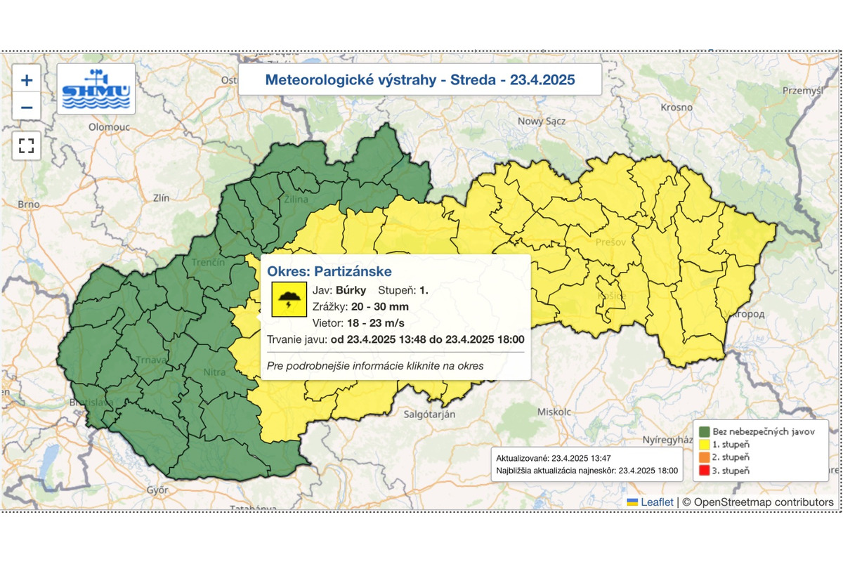 FOTO: Pozor na silný dážď a krúpy, SHMÚ vydal výstrahu pre dva okresy, foto 1