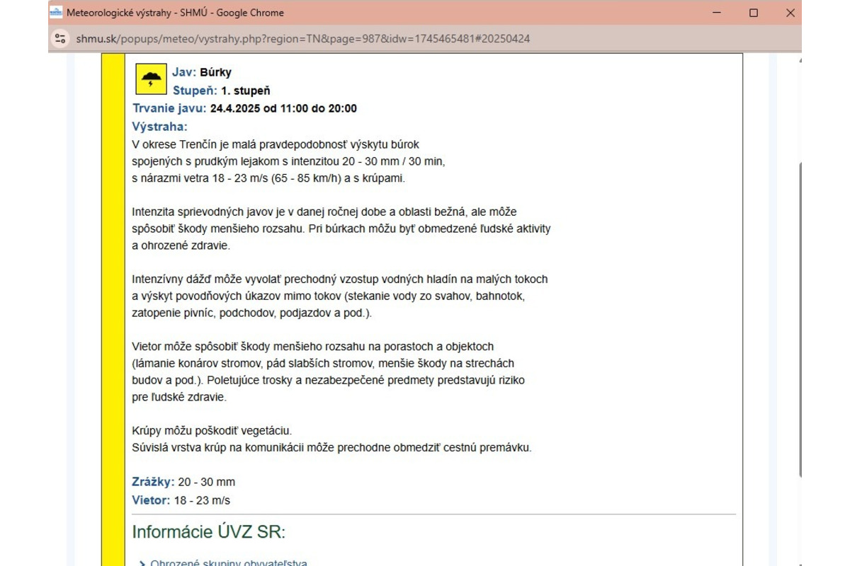FOTO: Obyvatelia Trenčianskeho kraja dnes musia počítať s búrkami , foto 1