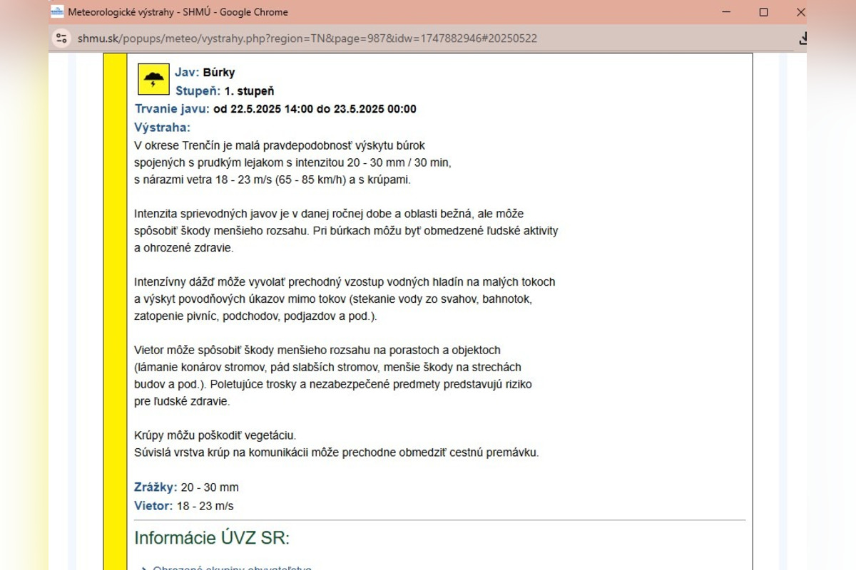 FOTO: V Trenčianskom kraji sa dnes poobede predpokladá výrazná búrková činnosť , foto 1