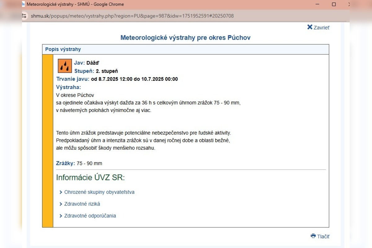 FOTO: V Trenčianskom kraji dnes platí výstraha druhého stupňa pred dažďom a záplavami, foto 2