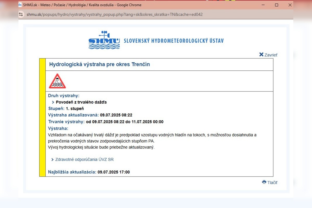 FOTO: Aj dnes hrozia v Trenčianskom kraji mimoriadne intenzívne dažde, dokonca aj povodne , foto 1