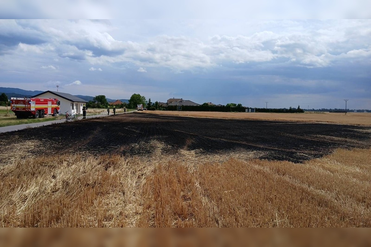 FOTO: Požiar strniska pri Kočovciach, oheň ohrozoval blízku novostavbu rodinného domu, foto 2
