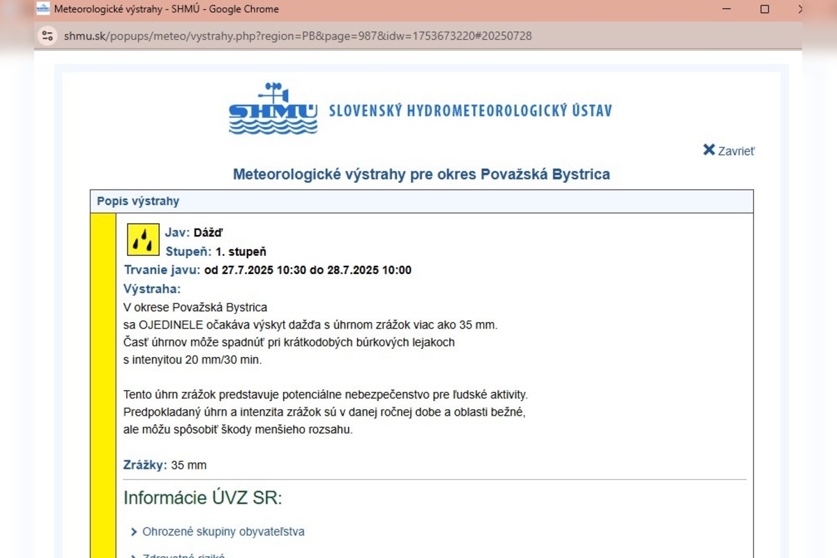 FOTO: Aj dnes hrozí v považskobystrickom okrese silný úhrn zrážok , foto 1