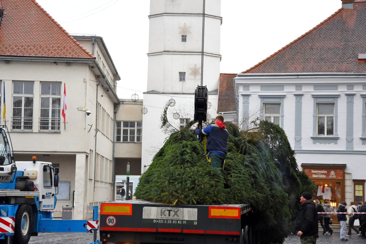 FOTO: Mierové námestie v Trenčíne už má nový 14-metrový vianočný strom, pribudol aj pri Rozkvete, foto 5