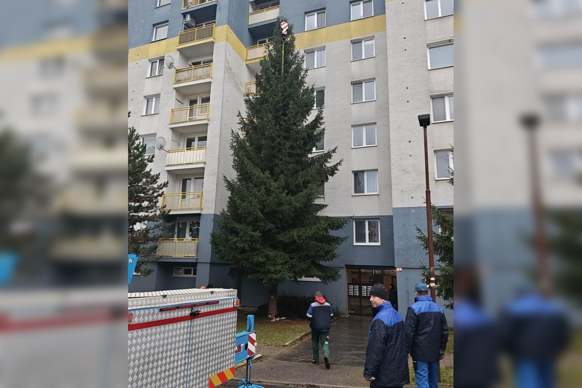 FOTO: Mierové námestie v Trenčíne už má nový 14-metrový vianočný strom, pribudol aj pri Rozkvete, foto 10