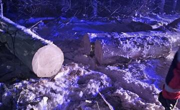 FOTO: Spadnutý strom uväznil niekoľko ľudí na ceste z Veľkej Javoriny. Vyslobodiť ich museli hasiči