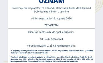 FOTO: Mestský úrad v Dubnici nad Váhom bude tri dni zatvorený