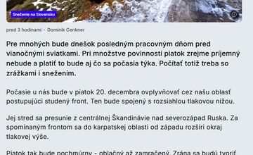 FOTO: V Trenčianskom kraji bude pršať aj snežiť. Prekvapiť môže silný vietor