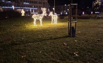 FOTO: Poškodená vianočná výzdoba v Partizánskom. Sobík zo sobej rodinky skončil zničený