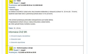 FOTO: V Trenčianskom kraji platí výstraha pred vetrom a snehovými závejmi 