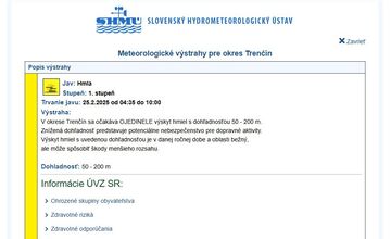 FOTO: V Trenčianskom kraji bude dnes pretrvávať pochmúrne počasie, platia aj výstrahy pred hmlami 