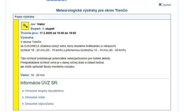 FOTO: V Trenčianskom kraji platí výstraha pred snehovými jazykmi aj silným vetrom 