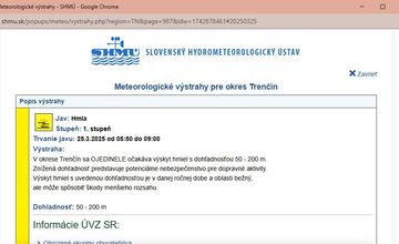 FOTO: Obyvateľov Trenčianskeho kraja potrápia dnes hmly