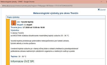 FOTO: V Trenčianskom kraji platí dnes výstraha 2. stupňa pred horúčavami 