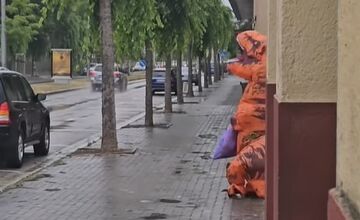 FOTO: Video dinosaura, ktorý vysýpa smeti v Trenčíne zaujalo verejnosť 