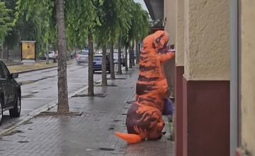 FOTO: Video dinosaura, ktorý vysýpa smeti v Trenčíne zaujalo verejnosť 