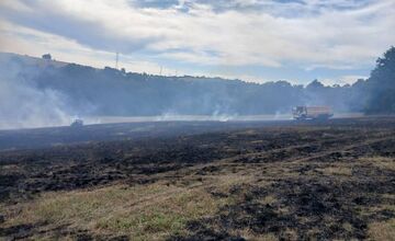 FOTO: Lúku pri železničnej trati v Starej Turej zachvátil požiar, príčina je zatiaľ neznáma