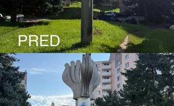 FOTO: Socha v Bánovciach dostala nový šat. Obyvatelia hovoria o gýči a strate dôstojnosti